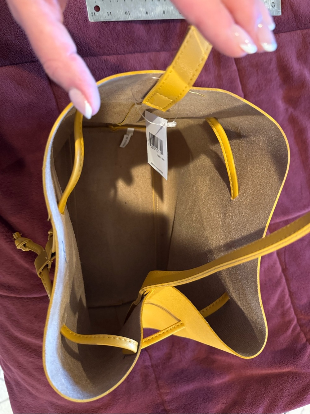 Honey Yellow Faux Leather Drawstring Bucket Bag - Women - Picture 3 of 9